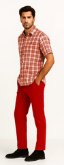 Mens Textured Plaid Walking Suit in Red/Off White by Dreams by Zacchi – 2 Piece Leisure Outfit with Matching Shirt and Pants - $99