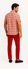 Mens Textured Plaid Walking Suit in Red/Off White by Dreams by Zacchi – 2 Piece Leisure Outfit with Matching Shirt and Pants - $99