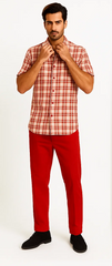 Mens Textured Plaid Walking Suit in Red/Off White by Dreams by Zacchi – 2 Piece Leisure Outfit with Matching Shirt and Pants - $99