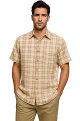 Mens Textured Plaid Walking Suit in Tan/cream by Dreams by Zacchi – 2 Piece Leisure Outfit with Matching Shirt and Pants - $99