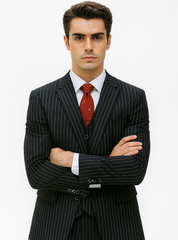 Mens Vested Gangster Pinstripe 1920's Suit in Black