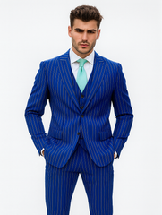 Mens Vested Gangster Pinstripe 1920's Suit in Blue
