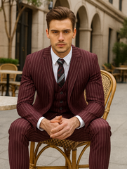 Mens Vested Gangster Pinstripe 1920's Suit in Burgundy