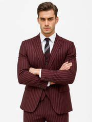 Mens Vested Gangster Pinstripe 1920's Suit in Burgundy