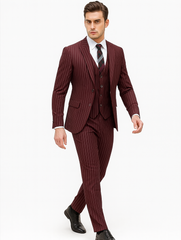 Mens Vested Gangster Pinstripe 1920's Suit in Burgundy