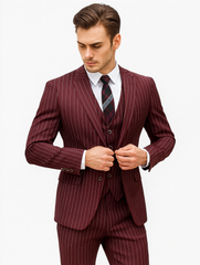 Mens Vested Gangster Pinstripe 1920's Suit in Burgundy