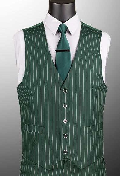 Harlem Nights Suits for Men - Mens Vested Suit 3 Piece Hunter Green Pinstripe F-V2RS9