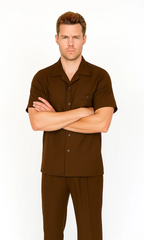 Mens Walking Suit in Color Brown leisure suit causal Matching Shirt and Pants $99
