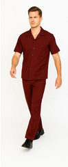Mens Walking Suit in Color Burgundy leisure suit causal Matching Shirt and Pants $99
