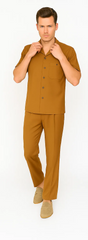 Mens Walking Suit in Color caramel leisure suit causal Matching Shirt and Pants $99