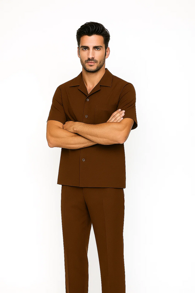 Mens Walking Suit in Color cognac leisure suit causal Matching Shirt and Pants $99