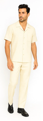 Mens Walking Suit in Color cream leisure suit causal Matching Shirt and Pants $99
