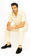 Mens Walking Suit in Color cream leisure suit causal Matching Shirt and Pants $99
