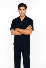 Mens Walking Suit in Color navy leisure suit causal Matching Shirt and Pants $99