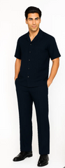 Mens Walking Suit in Color navy leisure suit causal Matching Shirt and Pants $99