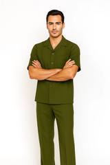 Mens Walking Suit in Color olive leisure suit causal Matching Shirt and Pants $99