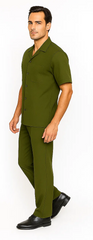 Mens Walking Suit in Color olive leisure suit causal Matching Shirt and Pants $99
