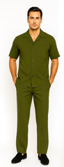 Mens Walking Suit in Color olive leisure suit causal Matching Shirt and Pants $99