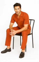 Mens Walking Suit in Color Papaya Leisure Suit Casual Matching Shirt and Pants $99