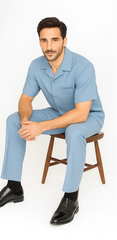 Mens Walking Suit in Color powder blue leisure suit causal Matching Shirt and Pants $99