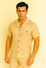 Mens Walking Suit in Color sand leisure suit causal Matching Shirt and Pants $99