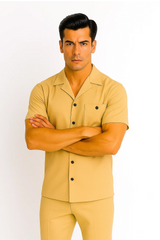 Mens Walking Suit in Color sand leisure suit causal Matching Shirt and Pants $99
