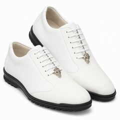 Los Altos White Ostrich Leg Lace Up Sneakers