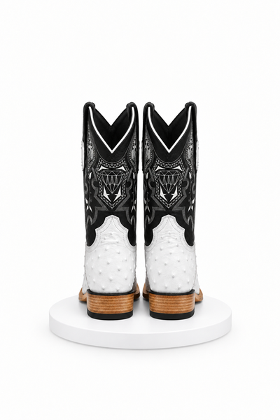 Mens White Diamond Boot White Boots Ostrich Print Square Toe