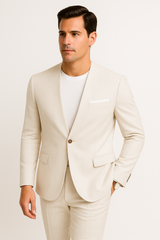 White Linen Suit For Summer - Collarless Blazer and Pants Collarless Lapel - No Lapel Casual!