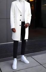 Mens White Overcoat 44Inch Long Double Breasted - White Topcoat For Men's Sale