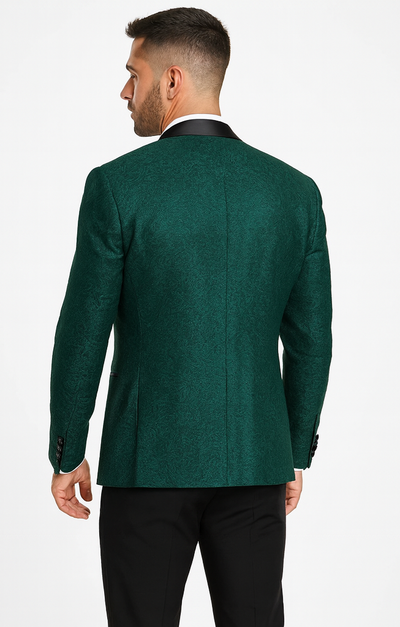 Men’s Hunter Green Vested Tuxedo – Floral Lace Designer Wedding Suit