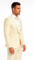 Men’s Ivory Vested Tuxedo – Stylish Floral Lace Designer Wedding Suit