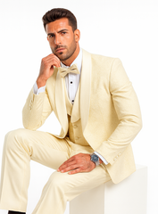 Men’s Ivory Vested Tuxedo – Stylish Floral Lace Designer Wedding Suit