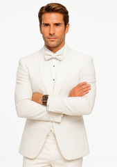 Men’s White Vested Tuxedo – Stylish Floral Lace Designer Wedding Suit