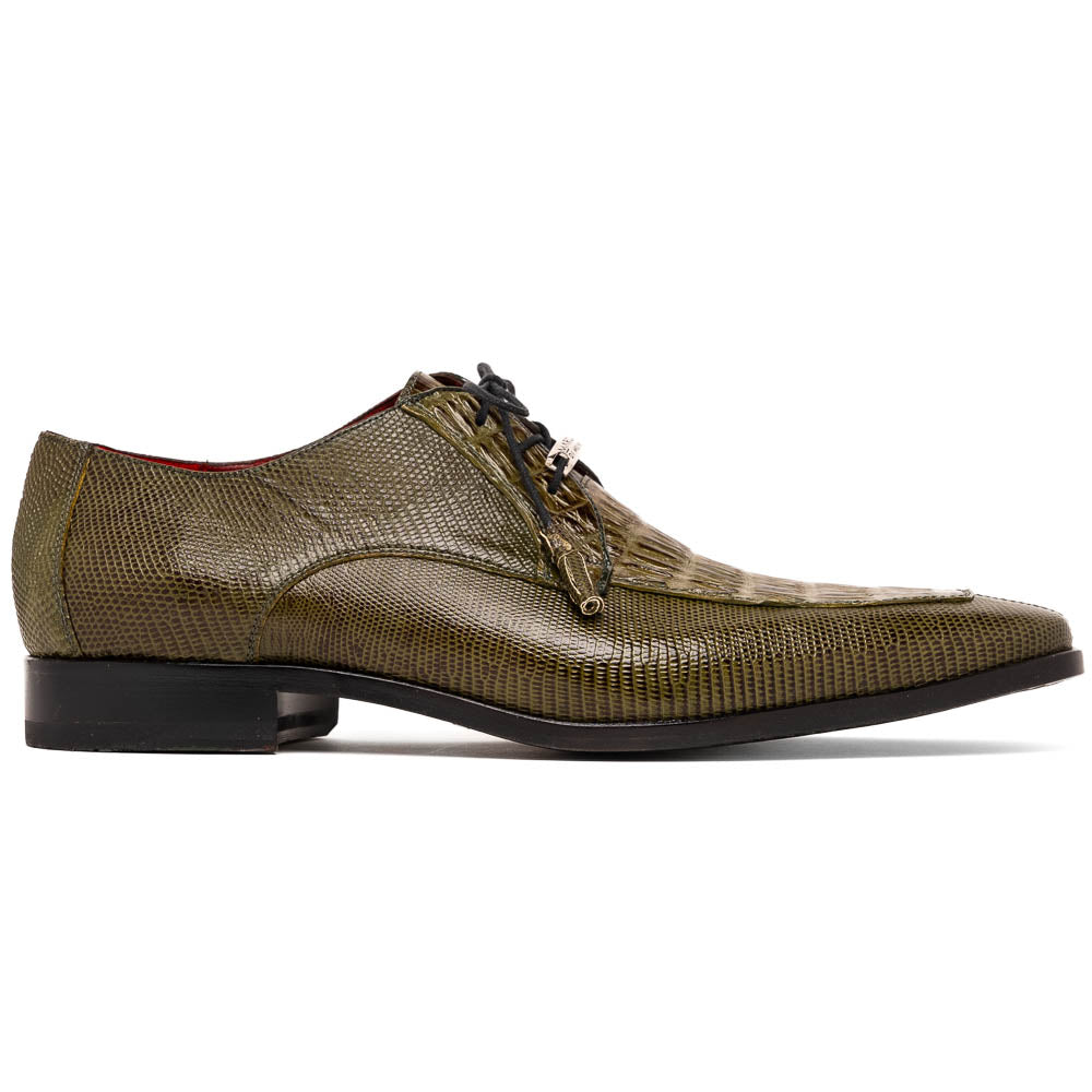Genuine Caiman & Lizard Olive Green Shoe Genuine Caiman & Lizard Olive Green Shoe