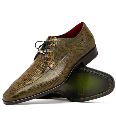 Marco Di Milano Merida Olive Green Lizard & Caiman Crocodile Oxfords Shoes 2 MERIDA_CAIMAN FUS-LIZ RING_OLIVE GREEN_8  - from alligatorwarehouse.com