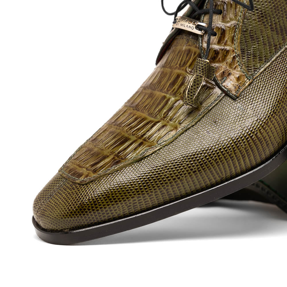 Genuine Caiman & Lizard Olive Green Shoe Genuine Caiman & Lizard Olive Green Shoe