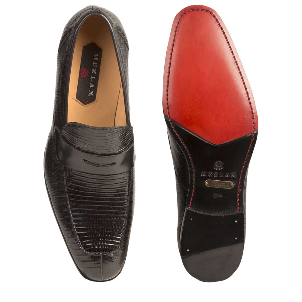 Mens Mezlan Lipari Lizard Penny Loafer Dress Shoe in Black 2   - from alligatorwarehouse.com
