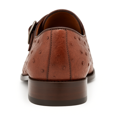 Mezlan Men's Genuine Full Quill Ostrich Leg Monk Brown Strap Shoes