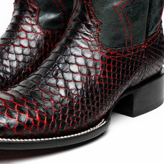 Marco Di Milano Missouri BlackCherry Python Square Toe Cowboy Boots