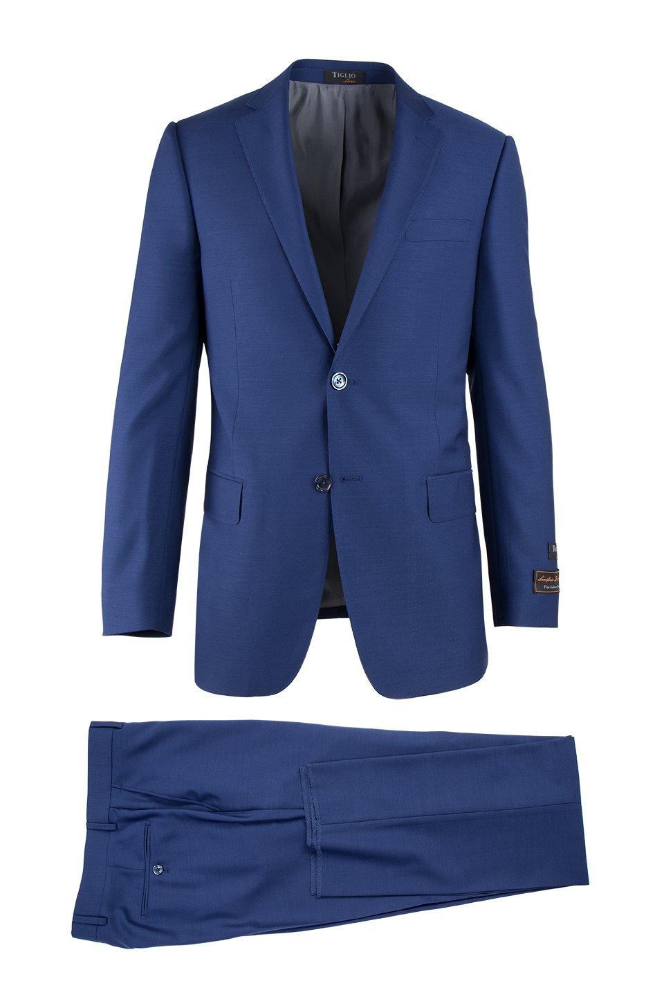 Tiglio Italian Suit - Real Wool Fabric Super 150's Novello F.Blue, Modern Fit Suit in Color Blue