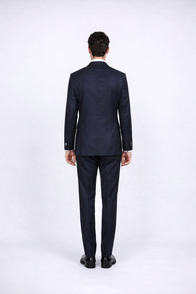 Men's Navy Blue Rossiman Rossi Slim Fit Peak Lapel Suit