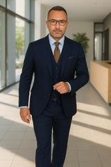 Wool Suit - Italian Made Business Suit by Statement Men's 3 Piece 100% Wool Fashion Suit - Herringbone Stripes