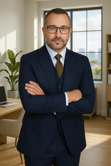 Wool Suit - Italian Made Business Suit by Statement Men's 3 Piece 100% Wool Fashion Suit - Herringbone Stripes