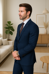 Wool Suit - Italian Made Business Suit by Statement Men's 2 Piece 100% Wool Modern Fit Suit - Subtle Windowpane