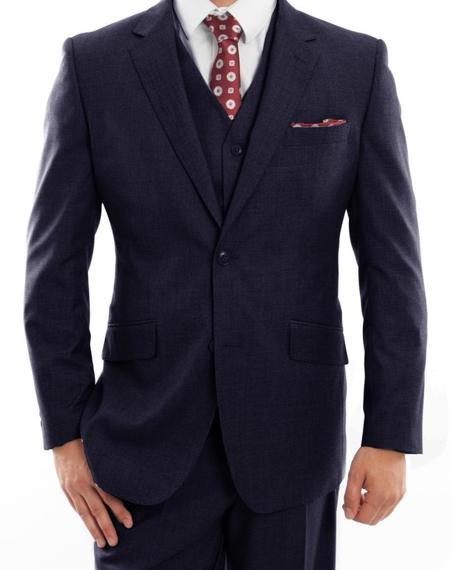 Arezzo Collection - 100% Wool Suit Modern Fit Italian Style 3 Piece in Navy 1 SO4MW249-03-NAVY  - from alligatorwarehouse.com