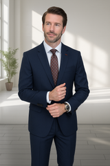 Wool Suit - Italian Made Business Suit by Statement Men's 2 Piece 100% Wool Modern Fit Suit - Subtle Windowpane