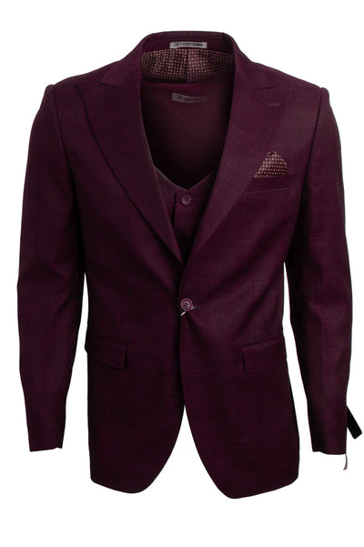 "Mens Stacy Adams Suit - Stacy Adams Suit Men's Glen Plaid Suit - One Button Vested Peak Lapel in Burgundy"