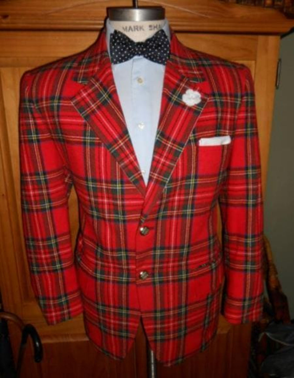 Big and Tall Plait Sport Coat - Windowpane Checkered Scottish English Pattern Party Blazers Color Green and Blue Tartan 1   - from alligatorwarehouse.com