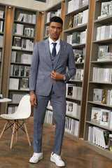 "Mens Stacy Adams Suit -Stacy Adams Men's Navy Blue & Orange Plaid Suit - One Button Vested Peak Lapel"